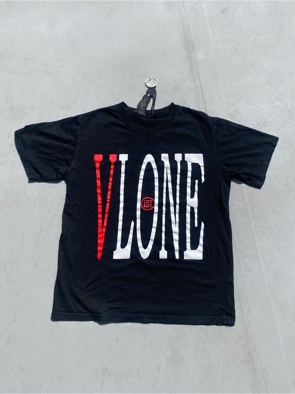 VLONE Black Tee with Red & White Front Logo